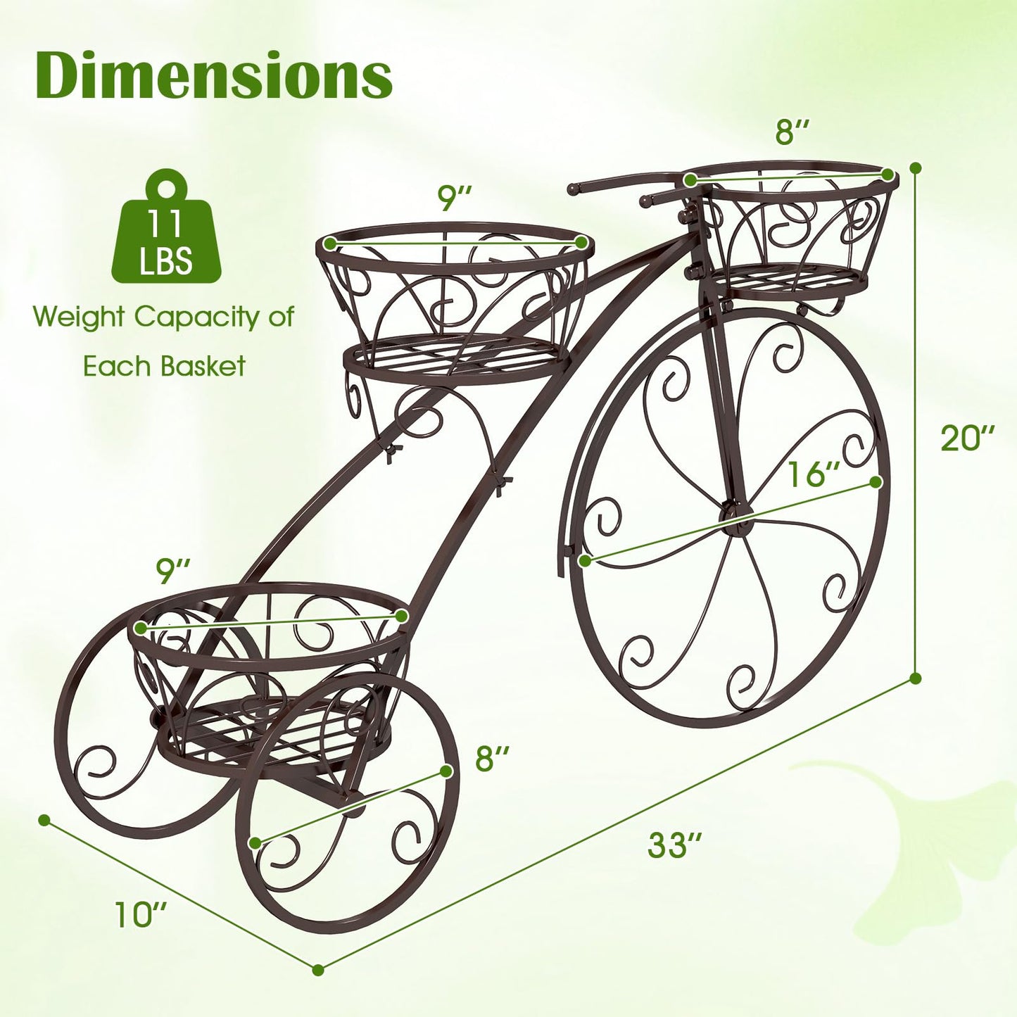Toolsempire Tricycle Plant Stand, 3-Tier Metal Plant Stand Bicycle Flower Pot Cart with Hollowed Baskets, Planter Potted Holder for Patio, Garden, Deck, Lawn (Bronze)
