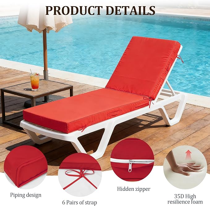 72x21x4in Lounge Cushions for Outdoor Furniture, Outdoor Lounge Chair Cushions