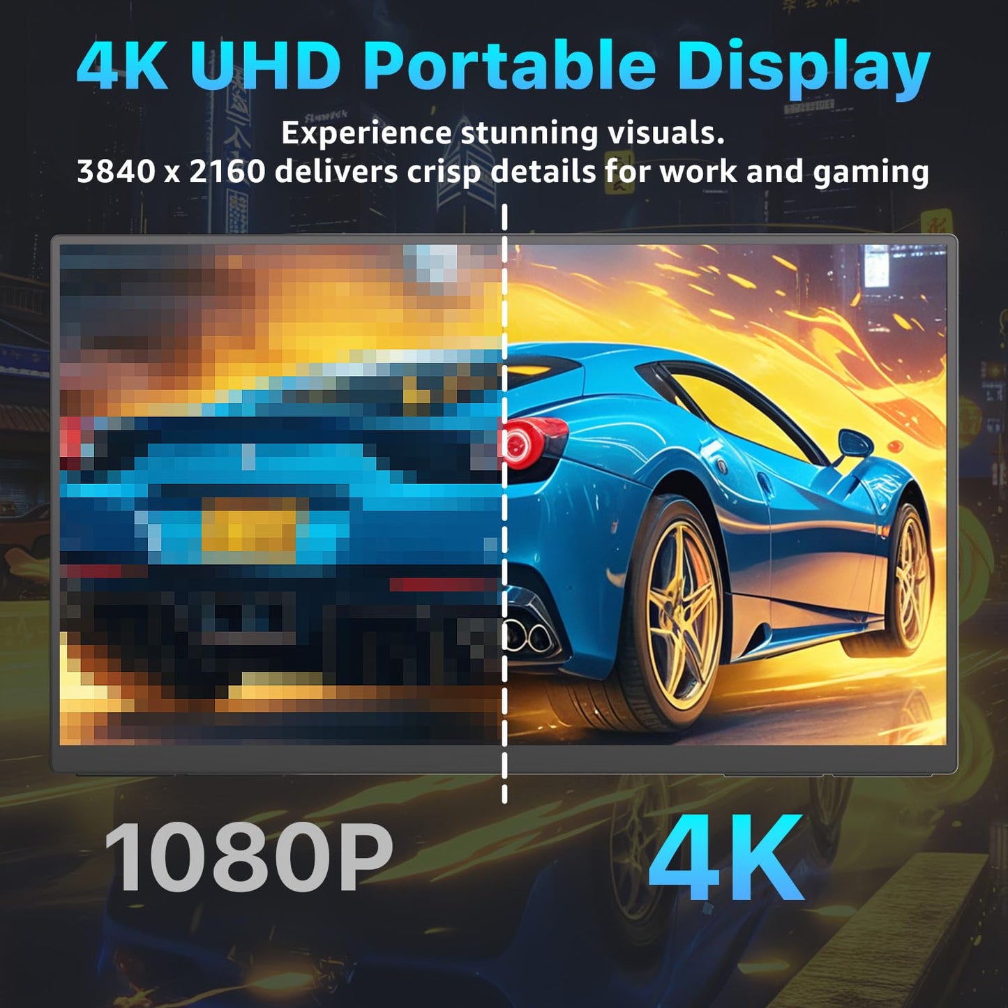 Upperizon Portable Monitor 23.8 inch 4K 3840X2160 144% sRGB 60Hz HDR HDMI USB-C Travel Monitor for Laptop MacBook PC Surface PS5 Xbox, Large External Display with Kickstand & Speakers, VESA Compatible