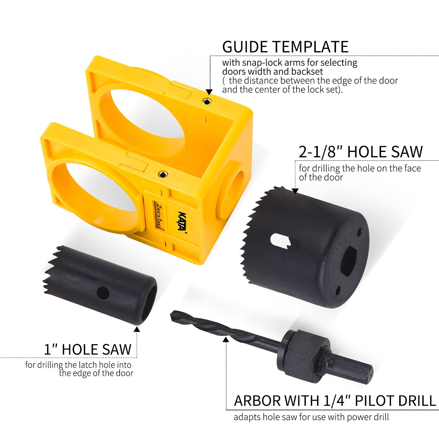 KATA 1-3/8" - 1-3/4" Door Lock Installation Kit for Wooden Doors with Guide Template, Door Lock Hole Saw, Carbon Steel