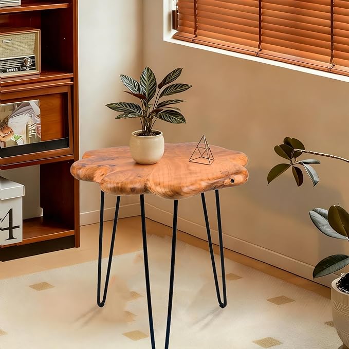 19.5 Inch Live Edge Side Table, Wood Small End Table