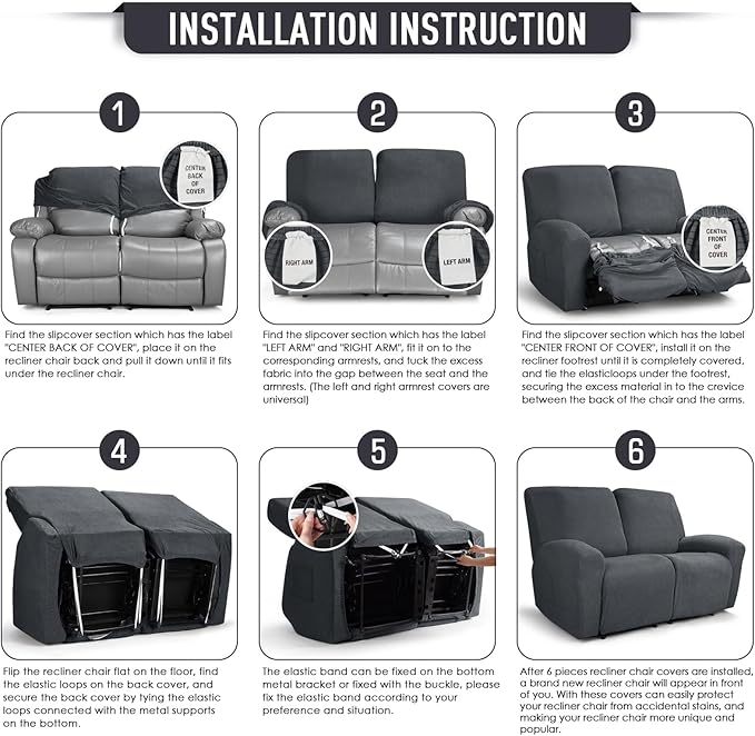 TAOCOCO Recliner Loveseat Slipcover, 6 Pieces Dual Recliner Sofa Covers