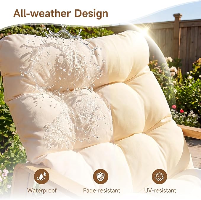 ONBRILL Rocking Chair with Thick Cushion Outdoor Indoor, Premium Iron Wood