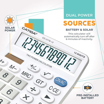 Premium Commercial 12-Digit Large Desktop Calculator with Huge 5-Inch LCD Display Screen, Giant Responsive Buttons, Battery and Solar Powered, Perfect for Home/Office Accounting Finance Use, CD-2776