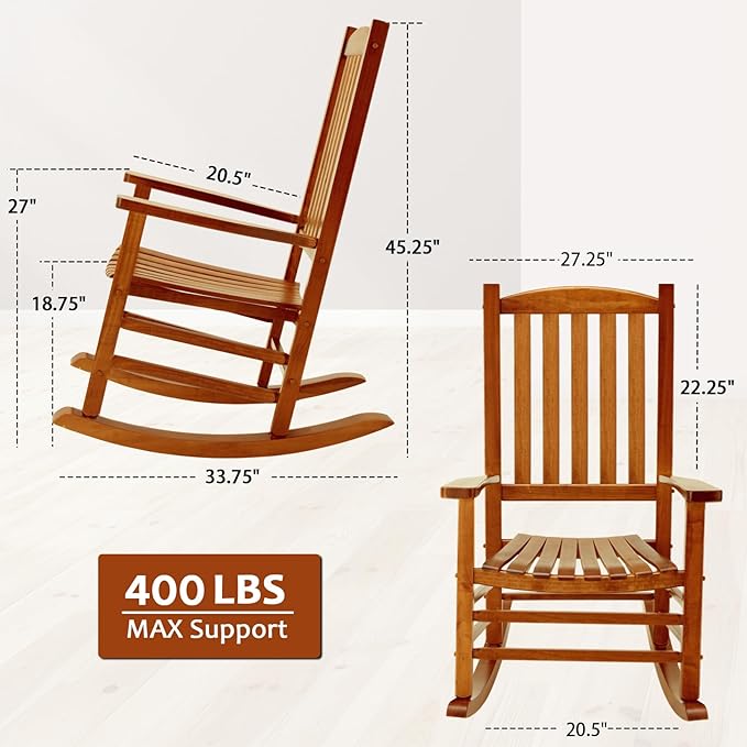 Hupmad Wooden Oversized Porch Rocker Chair
