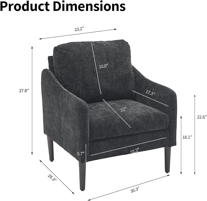 Mid Century Modern Accent Chair, Chenille Fabric Armchair