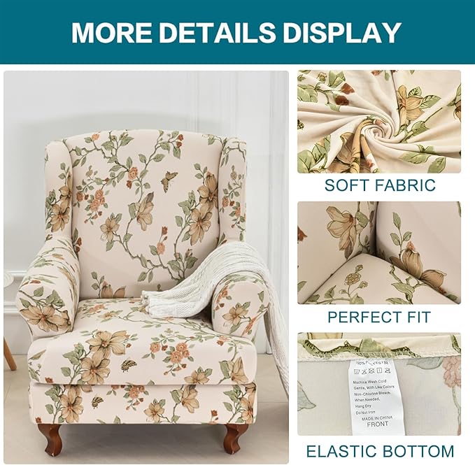KRFOONN Wingback Chair Covers Slipcovers 2 Piece Stretch Wing Chair Covers