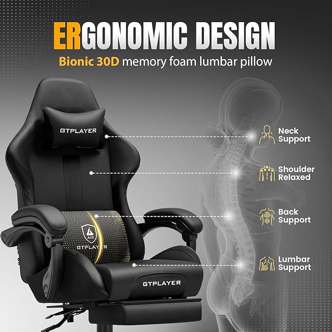 GTPLAYER Gaming Chair with Pocket Spring Cushion, Leather Office Chair with