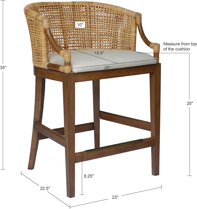 Martha Stewart Farmhouse Counter Height Bar Stools, Handcrafted Rattan Counter