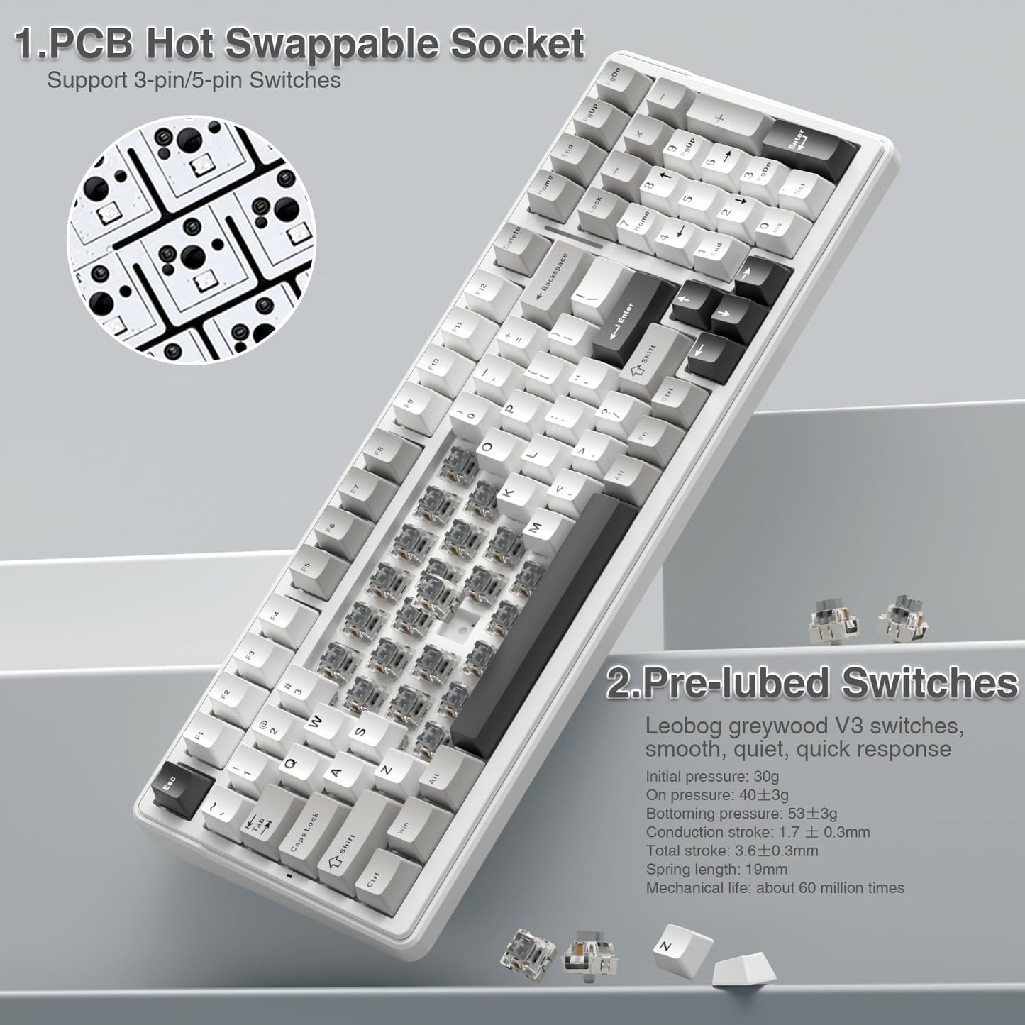 AULA F99 Wireless Mechanical Keyboard,Tri-Mode BT5.0/2.4GHz/USB-C Hot Swappable Custom Keyboard,Pre-lubed Linear Switches,RGB Backlit Computer Gaming Keyboards for PC/Tablet/PS/Xbox