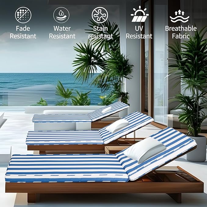 Outdoor Chaise Lounge Cushions for Patio, Waterproof Replacement Seat Cushions