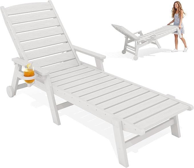 KINGYES HDPE Lounge Chair Outdoor, Patio Chaise Lounge Recliner