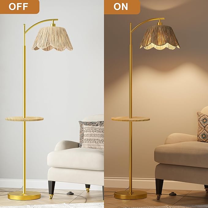 Oneach Floor Lamp with Table for Bedroom, Boho Standing Lamps with Foot Switch