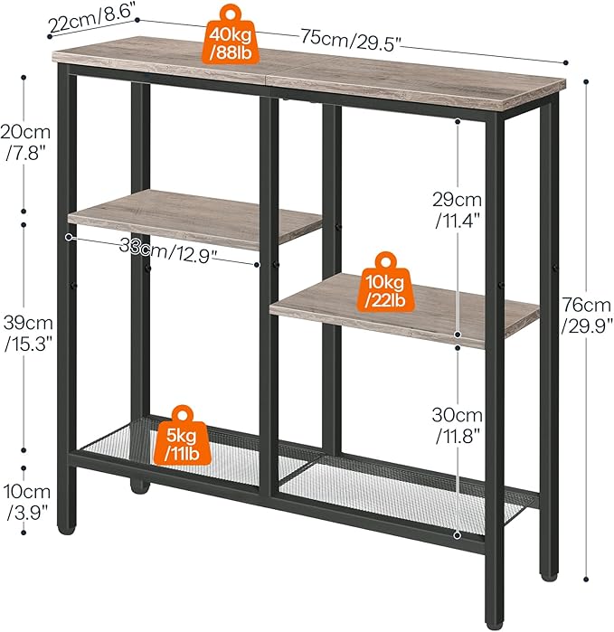 HOOBRO Narrow Console Table, Sofa Table, 4-Tier Industrial Entryway Table