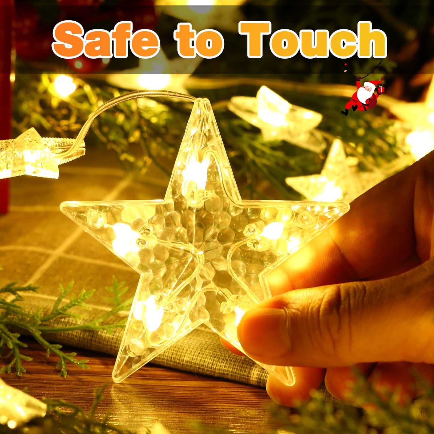 46 Stars Christmas Window Lights, IP65 Waterproof 74 LEDs Twinkle Star Curtain Lights with 8 Modes Timer, Warm White Battery Operated Hanging Christmas Star Decoration for Indoor Outdoor Xmas Bedroom