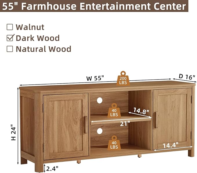 Joaxswe Farmhouse 55" Tv Stand, Dark Wood Entertainment Center