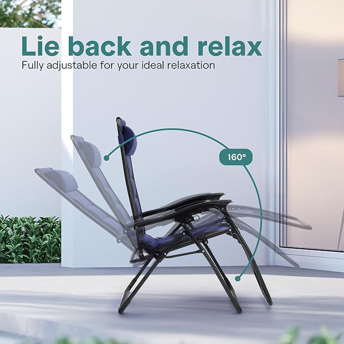 SereneLife Oversized Padded Zero Gravity Lounge Chair, Foldable Outdoor Patio