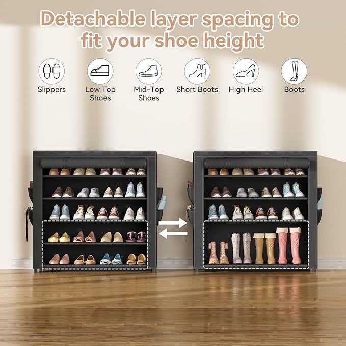 LANTEFUL Shoe Rack with Covers 5 Tier Tall Shoe Rack Organizer Large Capacity