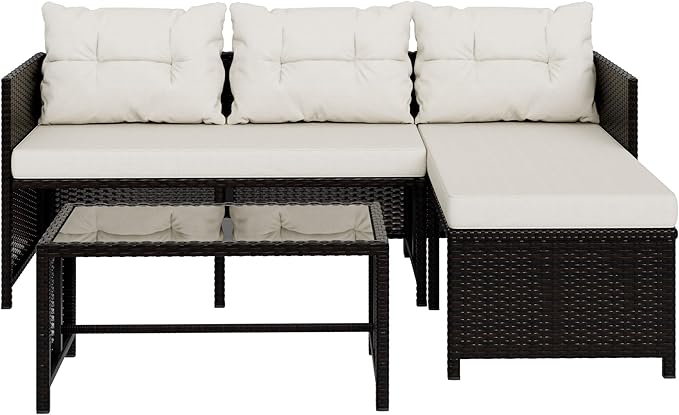 Vongrasig 3 Piece Patio Furniture Sets, All-Weather PE Wicker Outdoor Sofa