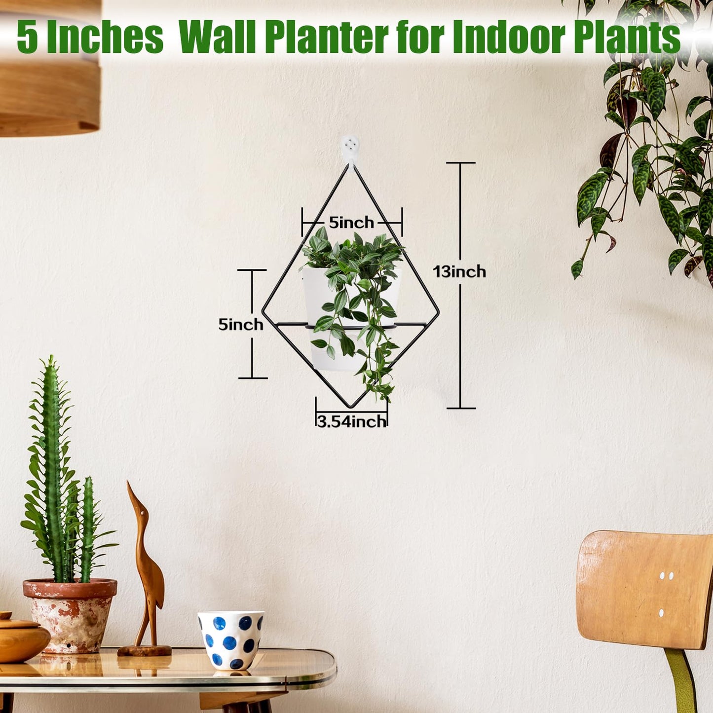 Koalaime 3 Sets Wall Planters for Indoor Plants Geometric Hanging Planters for Indoor Plants - Self-Watering Flower Pots with Black Metal Holder, Mounted Succulent Planter, 5" Black Plant Pot