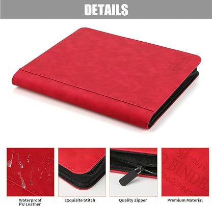 Toploader Binder,Toploader Hard Cases, 9-Pocket Pages Sleeves Hold up 288 Cards.Toploader Card Binder with Sleeves for “3×4” rigid，Card Holder(RED)