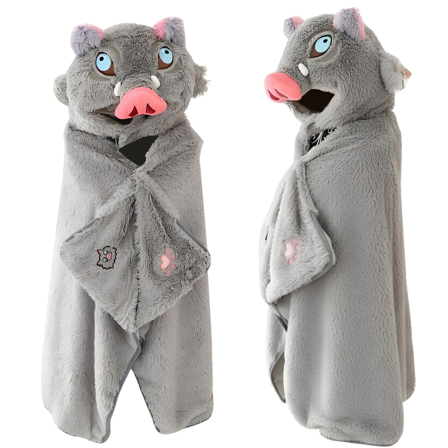 Anime Wearable Blanket Cloak Hoodie Cosplay Costume Hooded Cloaks Cape Soft Shawl Wrap Nap 58.2 x 41.3 in (GreyHUI-A, One Size)