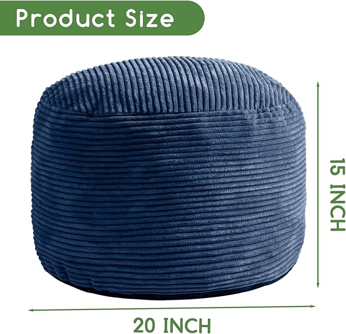 HIGOGOGO Round Stuffed Pouf Ottoman, Corduroy Poufs