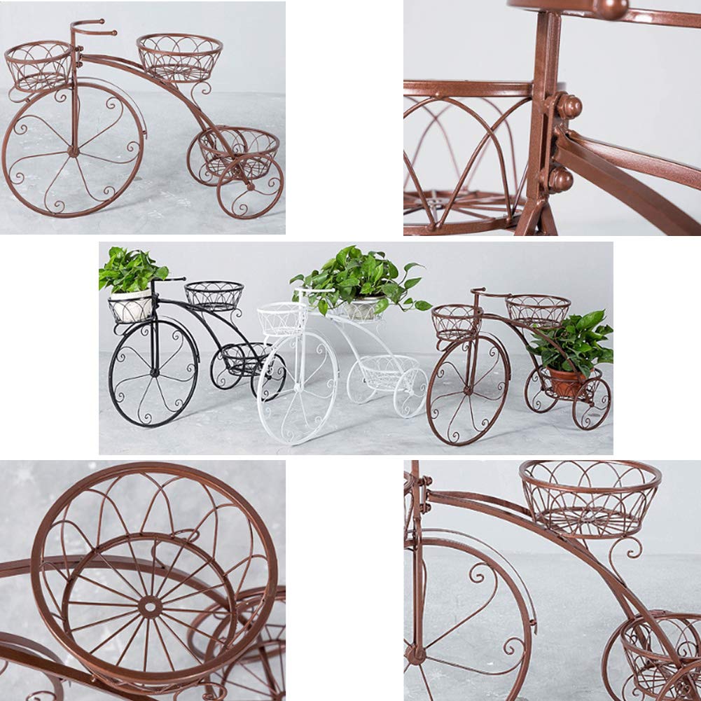 SHJC Tricycle Plant Stand Flower Herbs Holder Plant Pot Holder Flower Rack Flower Indoor Outdoor Garden Use, Perfect for Patios, Porches and Balconies,Brown