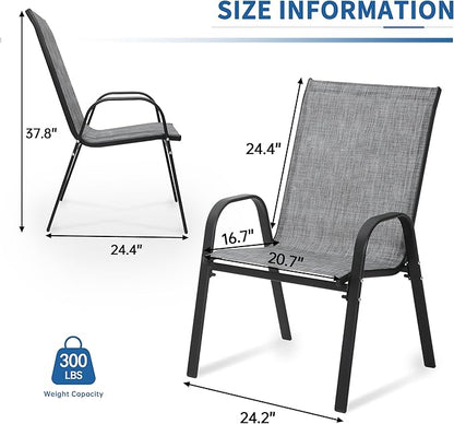 PIZZELLO Patio Chairs Set of 4, Outdoor Stackable Dining Chairs for All Weather, Lightweight Textilene Outdoor Chair Sets with Armrests, 330Lbs Capacity, for Backyard Porch Poolside Garden (Grey)