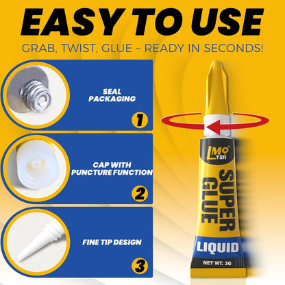 Super Glue 12x3g Liquid CA Glue, Clear Cyanoacrylate Adhesive Single Use for Shoe Sole Repair Ceramic Plastic Model Metal Wood Aquarium Leather Pottery Glass, Food Safe Strong and Instant Bonding