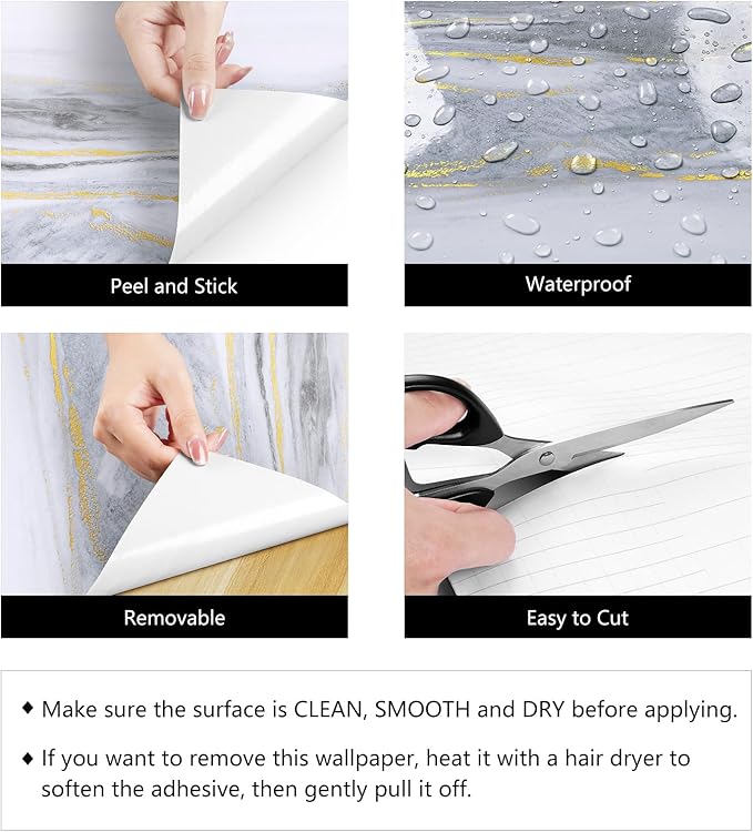 LaCheery White Grey Gold Marble Contact Paper