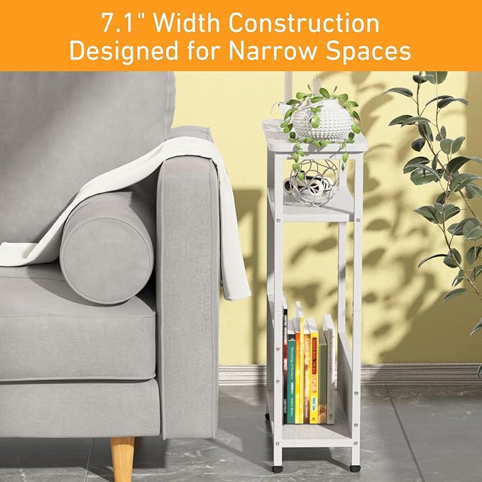 THUMEYE 7.1" Narrow Side Table for Small Spaces, 3 Tier Small End Table