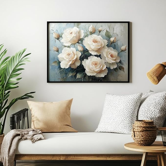 6 Sheets Large White Roses Rub on Transfers