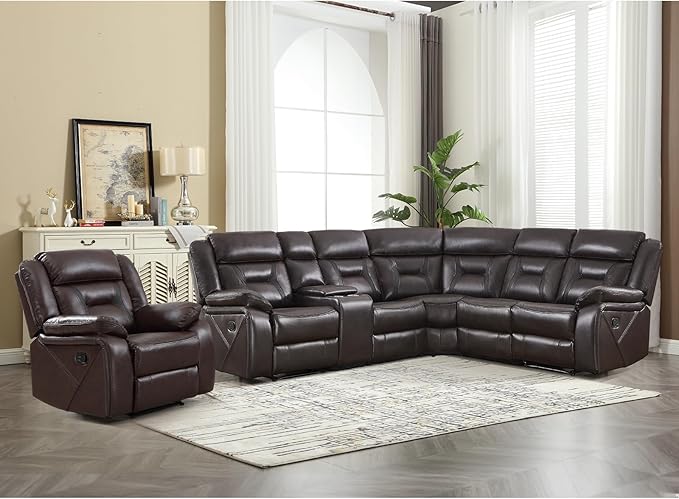 EBELLO Faux Leather Reclining Sectional Sofa Set
