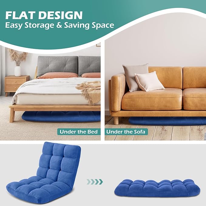 Folding Floor Gaming Chair 14-Poistion Cushioned Adjustable Floor Lazy Sofa