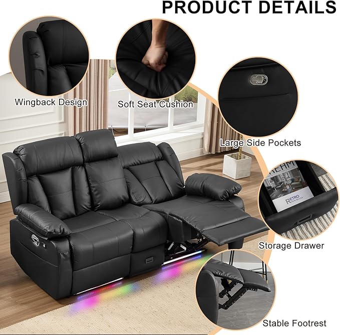 Loveseat Recliner Sofa, RV Recliner Couch, Manual Reclining Loveseat