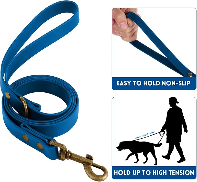 Wisedog Waterproof Dog Collar and Leash Set, Large, Blue | Adjustable Puppy Collar, Cute Tag, 5FT Leash, Includes Poop Bag, For Small Medium Large Dogs