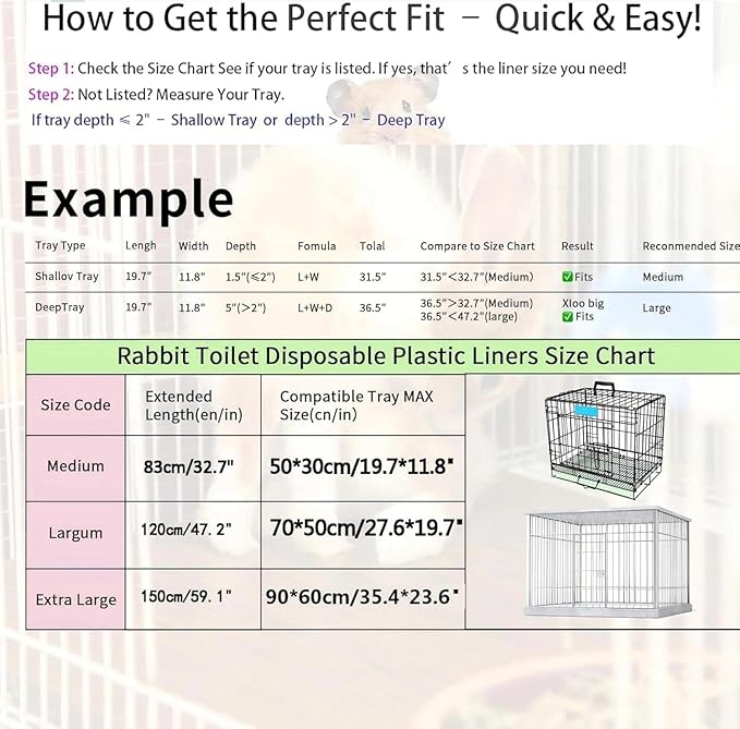 Disposable Cage Liner Bags (50-Pack) – 26'' X 18'' Clear Plastic Rabbit Cage Liners, Leak-Proof Toilet Film for Bunny, Guinea Pig, Hamster, Hedgehog & Small Animals – Universal Crate Tray Covers for
