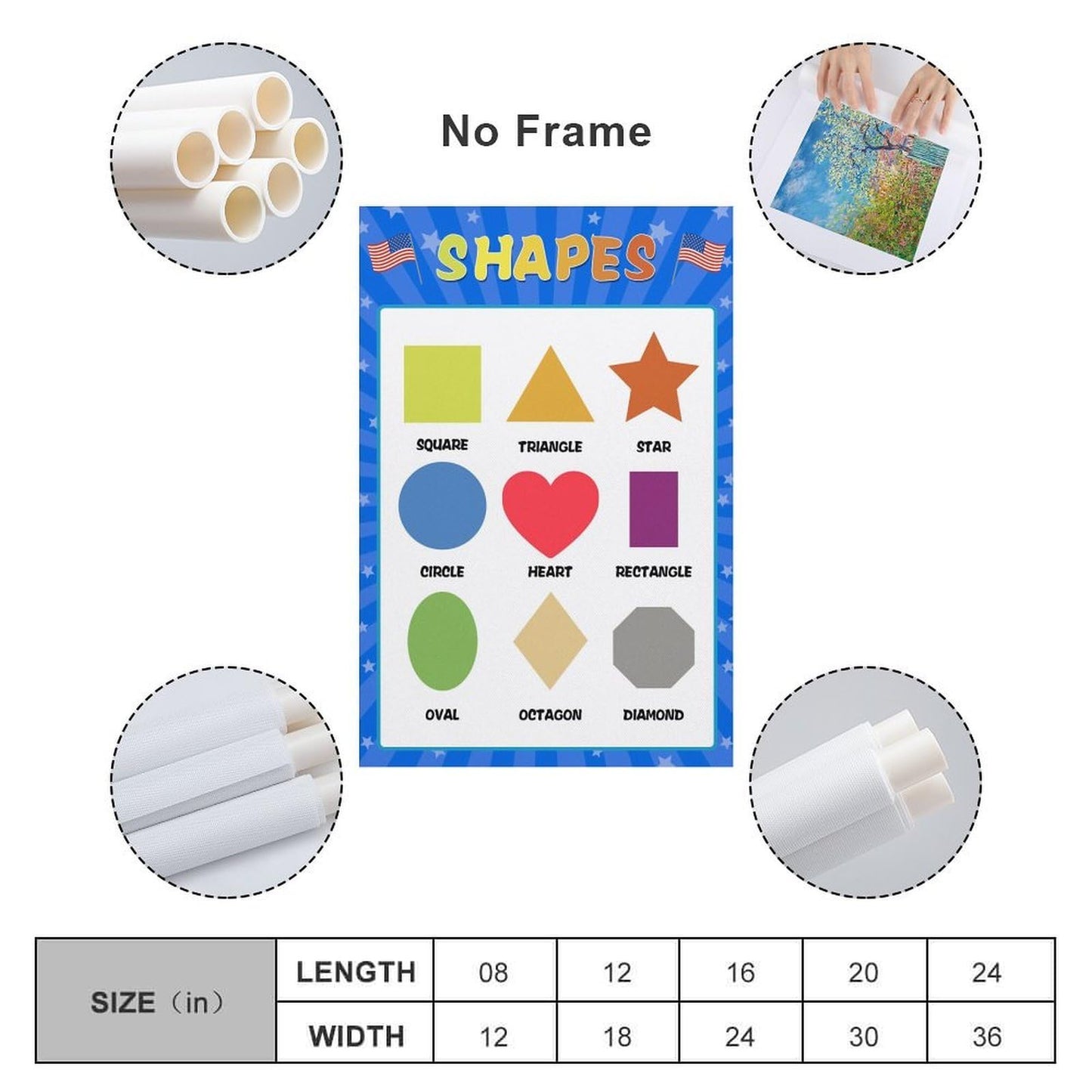 LINWDSB Shapes Posters for Classroom Wall, Shapes Learning Poster Wall Decor for Classroom Nursery Kids Room Playroom Preschool Decor Unframe style-6 12x18inch(30x45cm)
