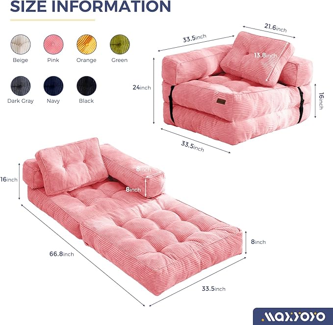 MAXYOYO Folding Sofa Bed, L-Shaped Convertible Sofa Bed