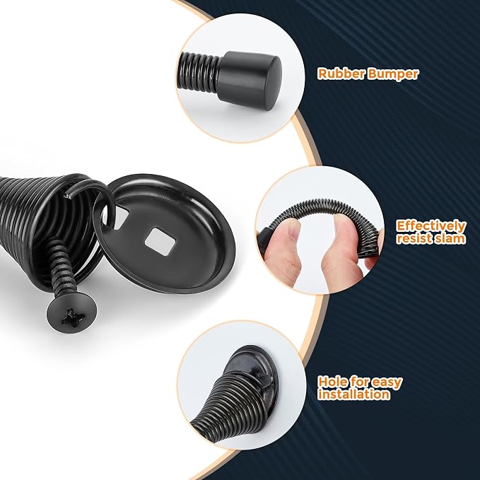 Ravinte Door Stoppers, 24 Pack Black Spring Door Stops with Rubber Bumper, Door Stoppers for Bottom of Door