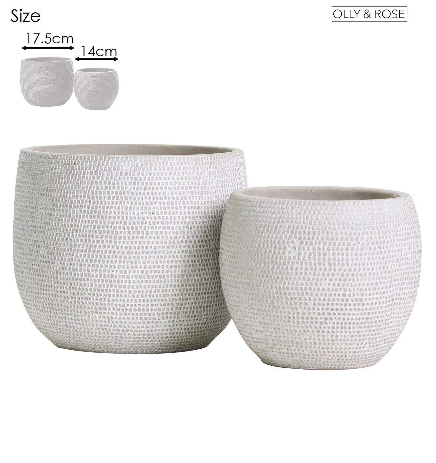 Olly & Rose Barcelona Ceramic Plant Pot Set 2 - White Flower Pots - Indoor & Outdoor Planters (White)