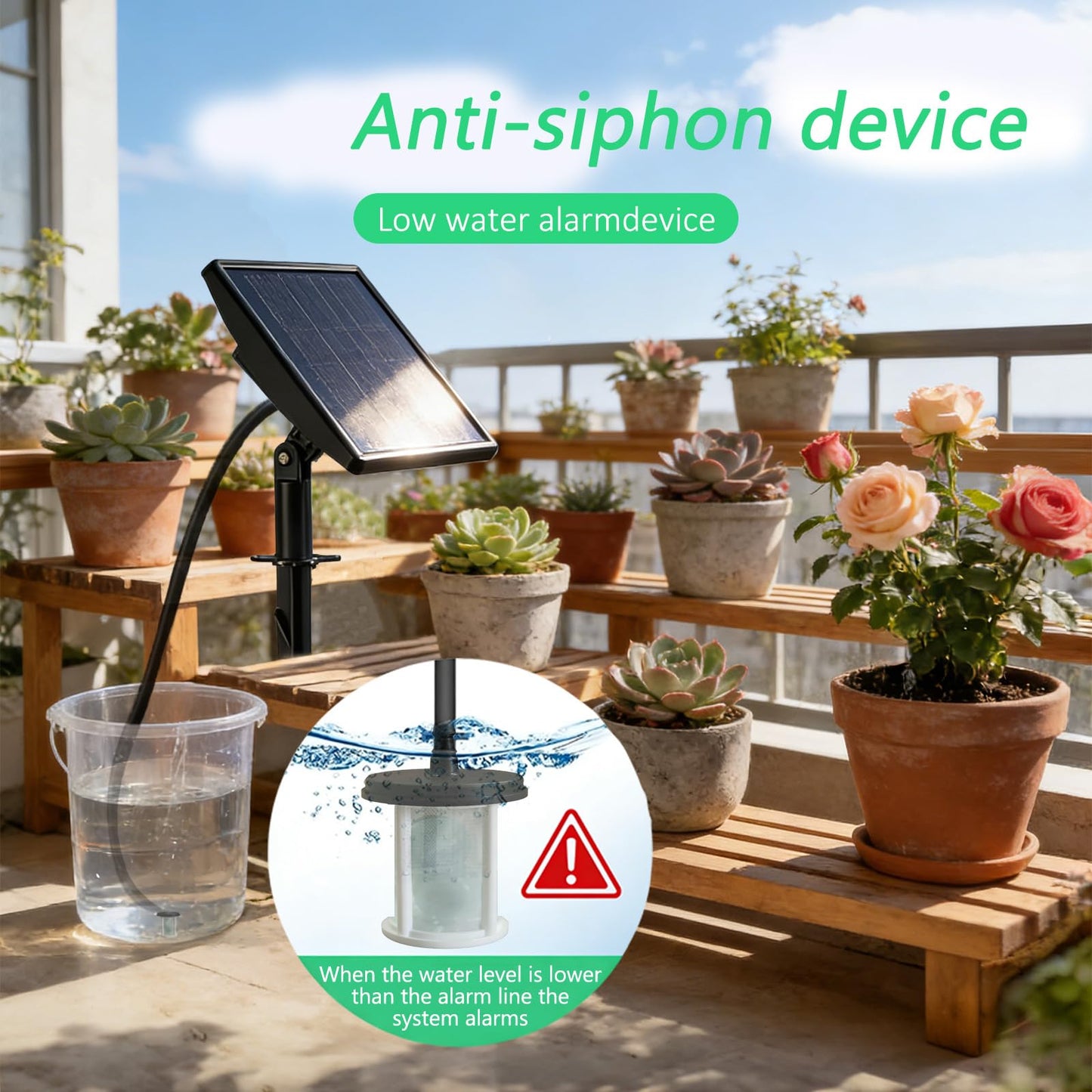 Vonloge 49FT Solar Drip Irrigation System, Automatic Watering Irrigation Kit for 15 Potted Plants, Auto DIY Watering System Plant Water Devices with Timer for Greenhouse Balcony Indoor Outdoor