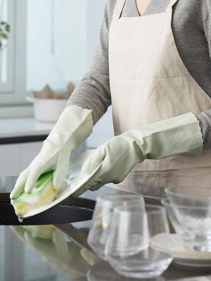 LANON 3 Pairs wahoo Skin-Friendly Cleaning Gloves, Dishwashing Kitchen Gloves with Cotton Flocked Liner, Reusable, Non-Slip, Canary Green, Small