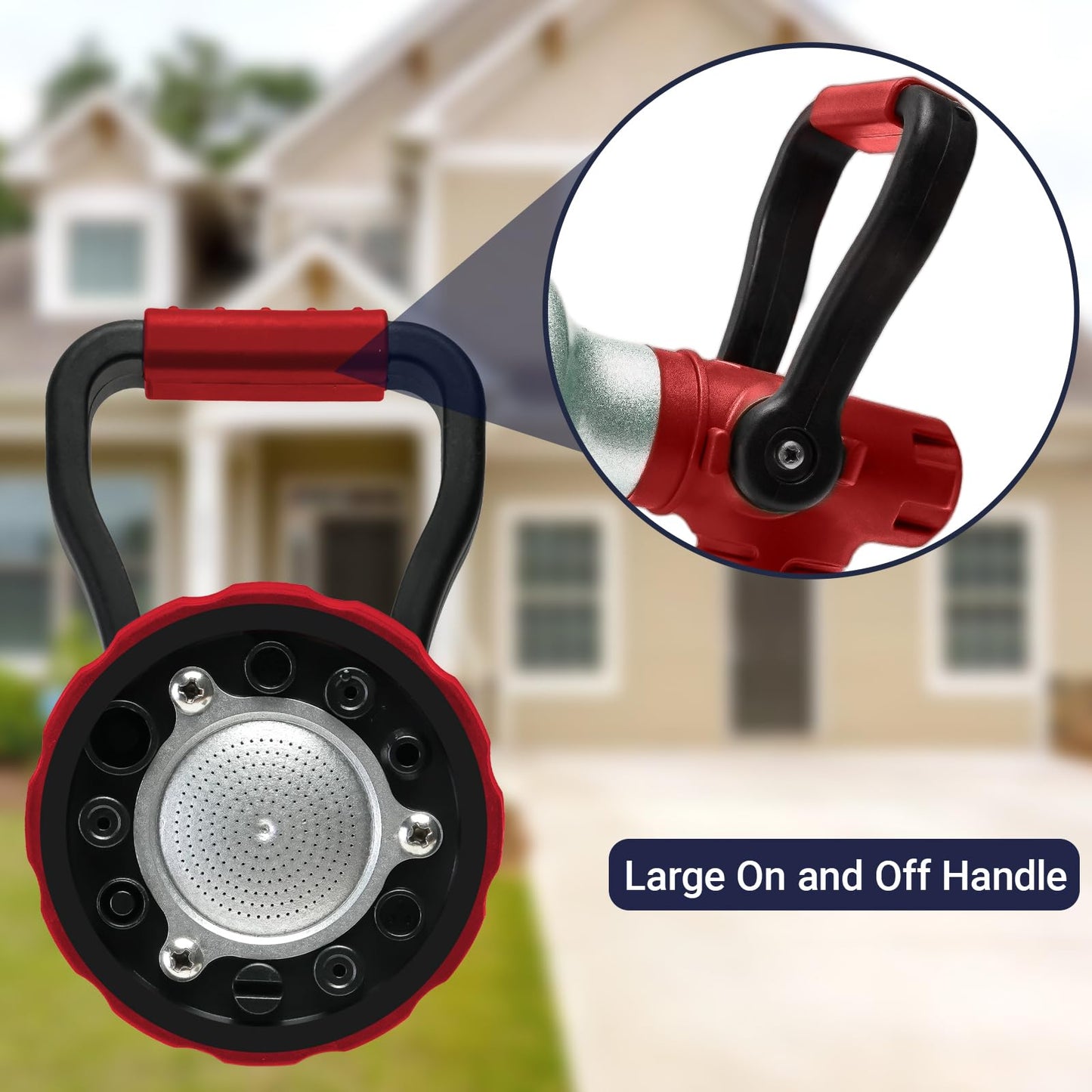 HugeDawn Garden Hose Nozzle, 6 Spray Patterns Heavy Duty Metal Water Nozzle with High Pressure for Watering, Cleaning, Washing (Red)