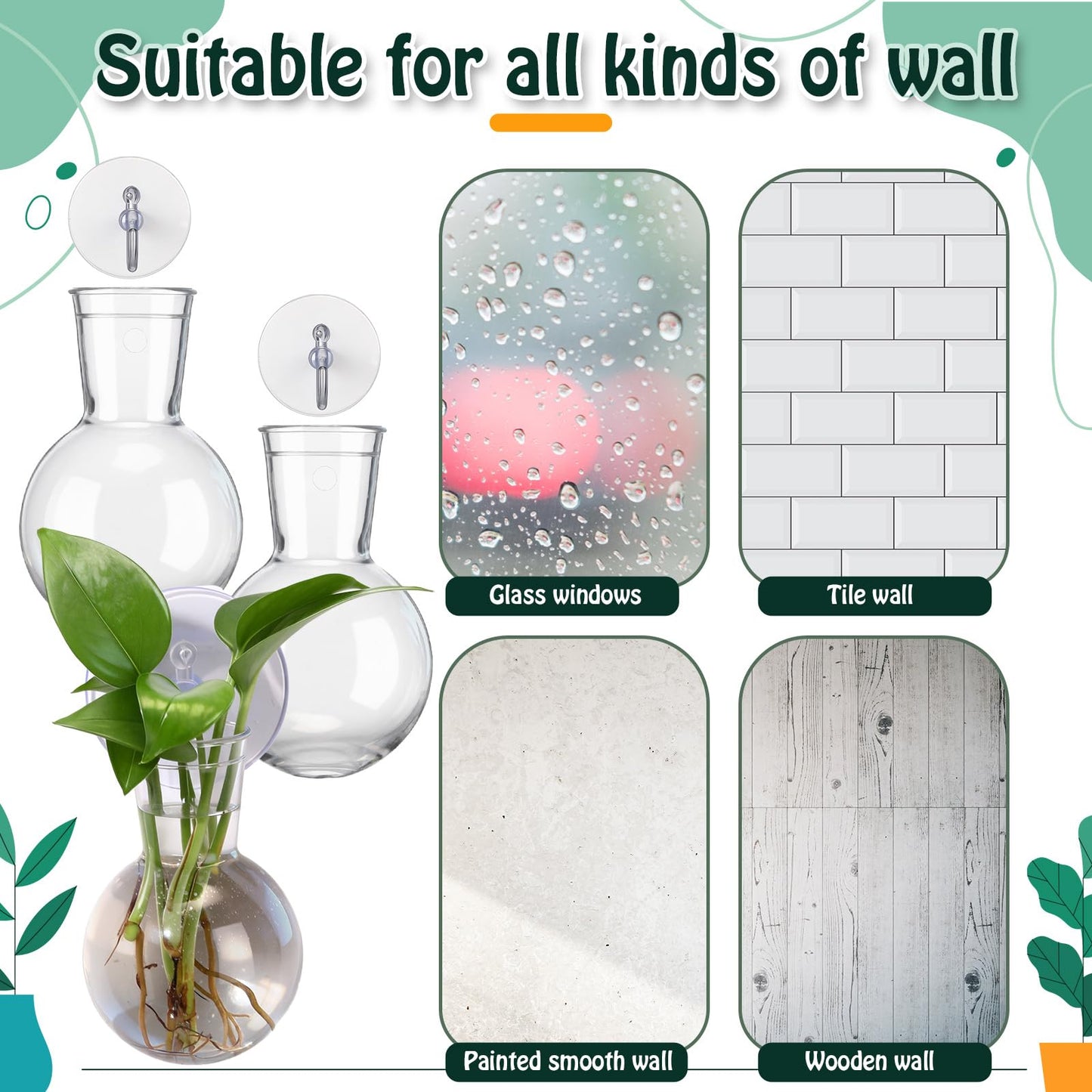 Baderke 6 Pack Window Propagation Stations Plastic Wall Hanging Planter with Suction Cups Brush Window Suction Plant Holder Vases Tubes Terrarium for Home Office Decor (Bulb)