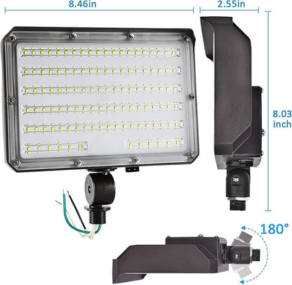 80W Outdoor LED Flood Light Dusk to Dawn, 5000K 10400LM AC100-277V 800W HID Equivalent,ETL Listed IP65 Waterproof Knuckle Mount Floodlight with Plate for Yard Garage