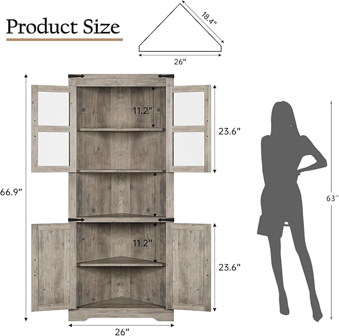 GarveeHome Tall Corner Cabinet, Farmhouse Corner Storage Cabinet