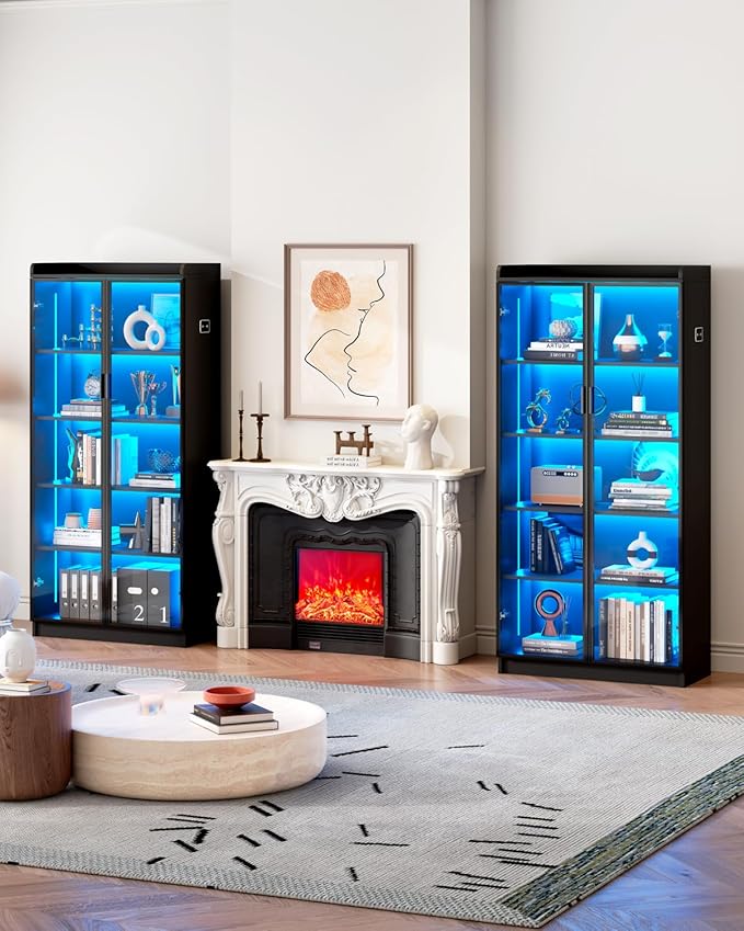 Dystler Display Cabinet with Glass Doors and Shelves, 5 Tier Display Case