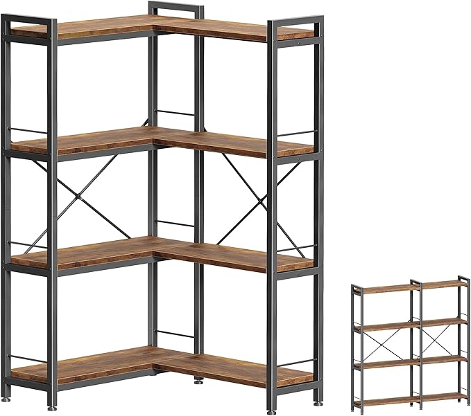 Huuger 4 Tier Bookshelf, L Shaped Corner Bookshelf